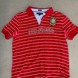 Tommy Hilfiger Red and White Striped Polo Shirt